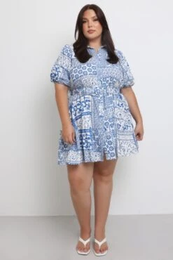 White Boho Puff Sleeve Belted Mini Shirtdress