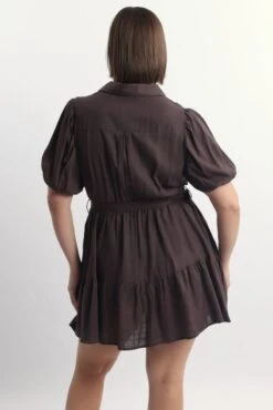Brown Puff Sleeve Belted Mini Shirtdress -You And All Fashion Store cdd32559 47ab chocolate 4