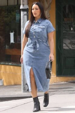 Denim Button Thru Short Slv Denim Dress