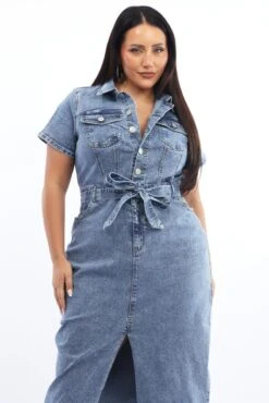 Denim Button Thru Short Slv Denim Dress -You And All Fashion Store cdd32615 84a light wash 3