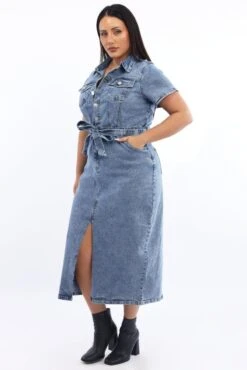 Denim Button Thru Short Slv Denim Dress -You And All Fashion Store cdd32615 84a light wash 4