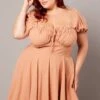 Brown Corset Puff Sleeve Mini Dress