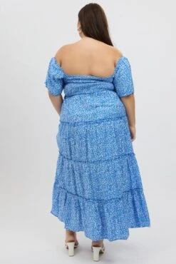 Blue Ditsy Maxi Dress Short Sleeve Ruched Bust Tiered 10 Blue Ditsy Maxi Dress Short Sleeve Ruched Bust Tiered -You And All Fashion Store cdd3410a 35r ditsy 5