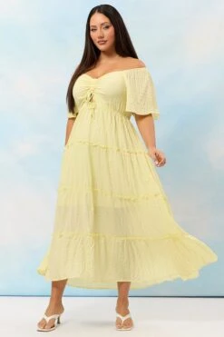 Yellow Maxi Dress Short Sleeve Tiered