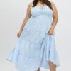 Blue Check Midi Dress Sleeveless Tiered