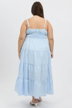 Blue Check Midi Dress Sleeveless Tiered -You And All Fashion Store cdd3479a 123rb check 5