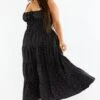 Black Polka Dot Maxi Dress Sleeveless Tiered Ruched Bust