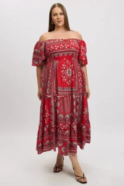 Red Boho Maxi Dress Short Sleeve Tiered -You And All Fashion Store cdd3490d 35r boho 3