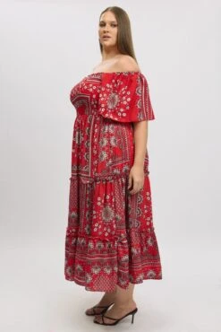 Red Boho Maxi Dress Short Sleeve Tiered -You And All Fashion Store cdd3490d 35r boho 4