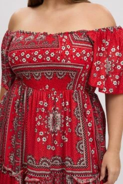 Red Boho Maxi Dress Short Sleeve Tiered -You And All Fashion Store cdd3490d 35r boho 6
