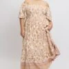 Beige Boho Maxi Dress Short Sleeve Shirred
