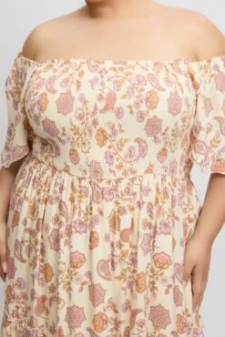 Beige Boho Maxi Dress Short Sleeve Shirred -You And All Fashion Store cdd3490h 35r boho 6