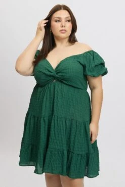 Green Textured Chiffon Twist Front Puff Sleeve Minidress -You And All Fashion Store cdd3500 115a green 3