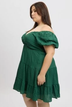 Green Textured Chiffon Twist Front Puff Sleeve Minidress -You And All Fashion Store cdd3500 115a green 4