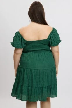 Green Textured Chiffon Twist Front Puff Sleeve Minidress -You And All Fashion Store cdd3500 115a green 5