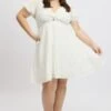 White Textured Chiffon Twist Front Puff Sleeve Minidress