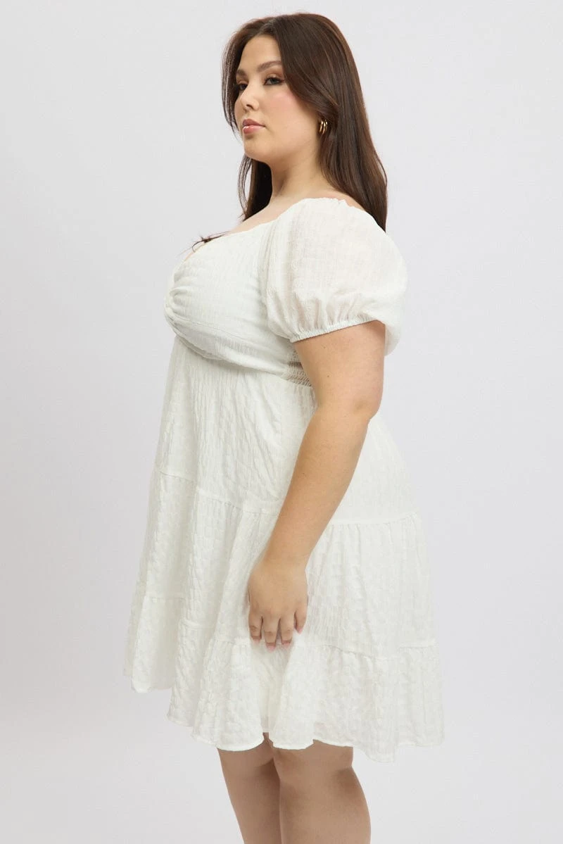 White Textured Chiffon Twist Front Puff Sleeve Minidress 4 White Textured Chiffon Twist Front Puff Sleeve Minidress - Image 4