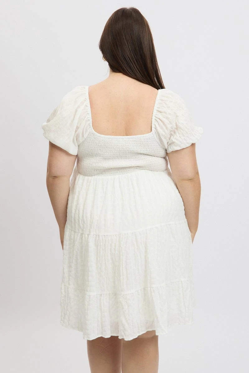 White Textured Chiffon Twist Front Puff Sleeve Minidress 5 White Textured Chiffon Twist Front Puff Sleeve Minidress - Image 5