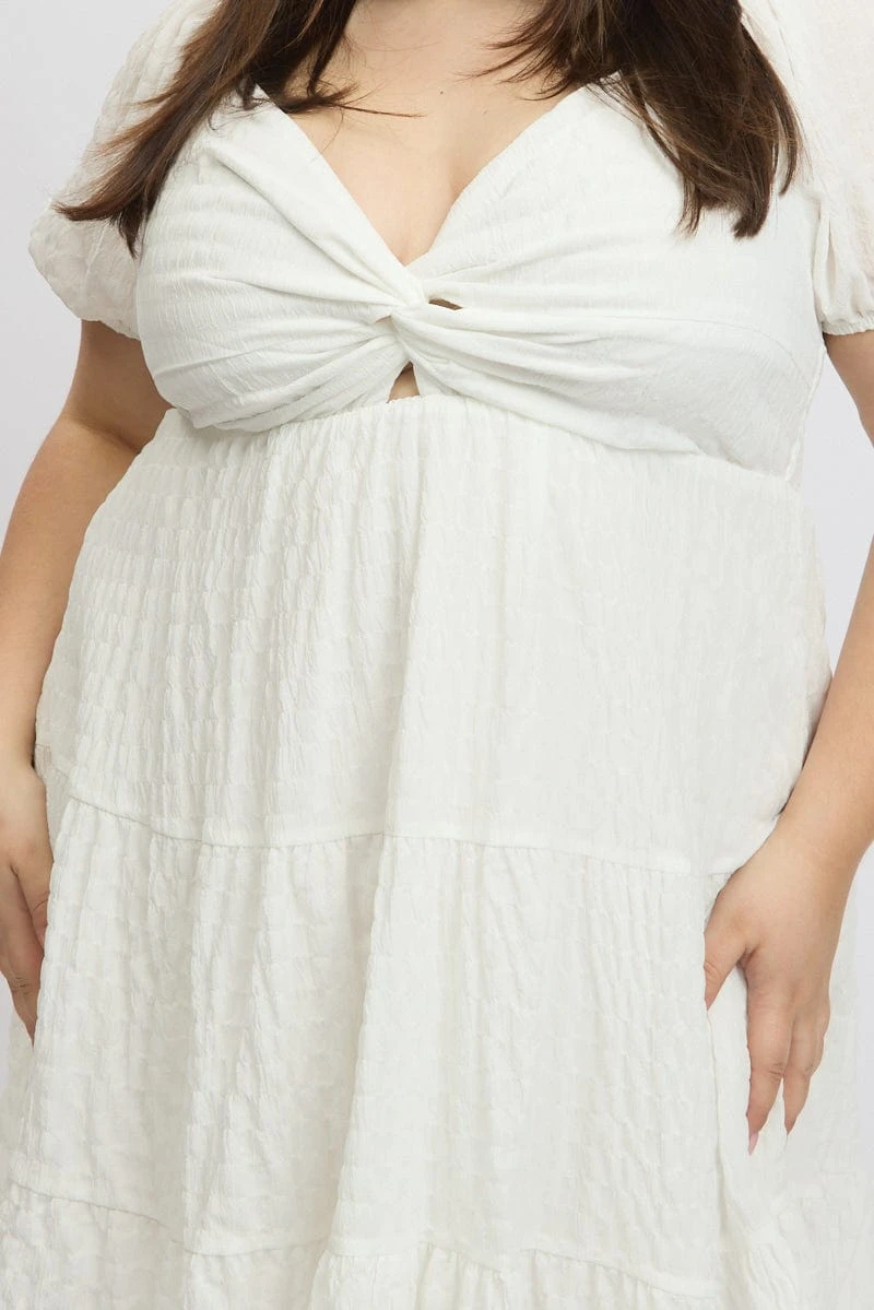 White Textured Chiffon Twist Front Puff Sleeve Minidress 6 White Textured Chiffon Twist Front Puff Sleeve Minidress - Image 6