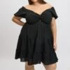 Black Textured Chiffon Twist Front Puff Sleeve Minidress