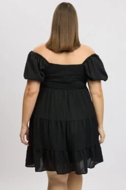 Black Textured Chiffon Twist Front Puff Sleeve Minidress -You And All Fashion Store cdd3500 115ab black 5