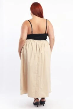 Beige Midi Dress Sleeveless Poplin Skirt -You And All Fashion Store cdd3523 127r stone 4