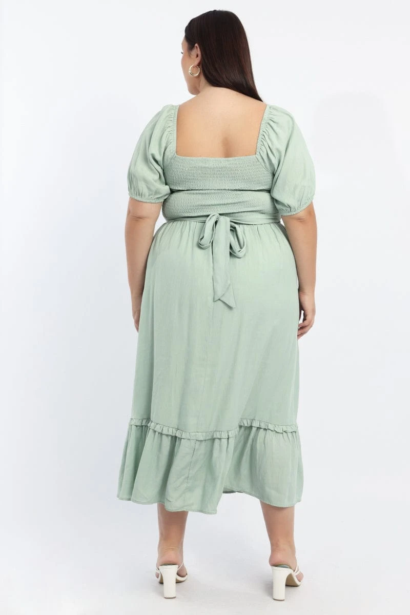 Green Midi Dress Short Sleeve Shirred Bust 4 Green Midi Dress Short Sleeve Shirred Bust - Image 4