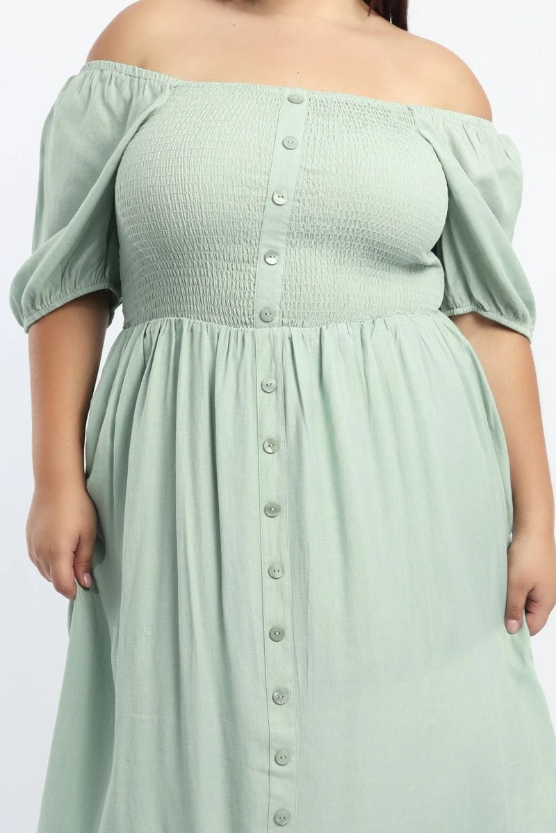 Green Midi Dress Short Sleeve Shirred Bust 5 Green Midi Dress Short Sleeve Shirred Bust - Image 5