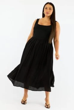 Black Midi Dress Sleeveless Scoop Neck Linen Blend -You And All Fashion Store cdd3530 126r black 3