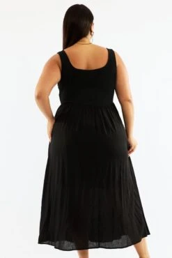 Black Midi Dress Sleeveless Scoop Neck Linen Blend -You And All Fashion Store cdd3530 126r black 5