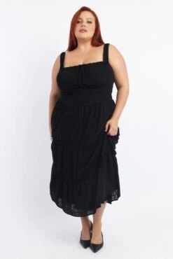 Black Maxi Dress Sleeveless Tiered Self Check