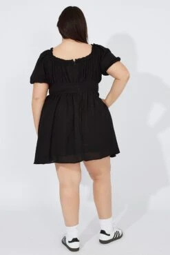 Black Corset Detail Minidress Puff Sleeve -You And All Fashion Store cdd3565 34a black 5