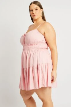Pink Strappy Frill Hem Linen Blend Minidress -You And All Fashion Store cdd3589 34a pink 4