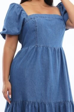 Denim Midi Dress Short Sleeve Tiered -You And All Fashion Store cdd3610 84r mid wash 5