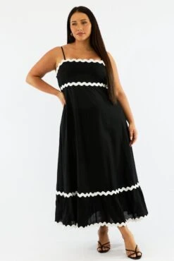 Black Maxi Dress Sleeveless Ric Rack