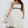 Beige Polka Dot Maxi Dress Sleeveless Ric Rac