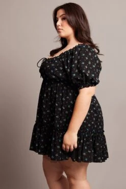 Black Ditsy Tie Front Mini Dress -You And All Fashion Store cdd3680 34a ditsy 4