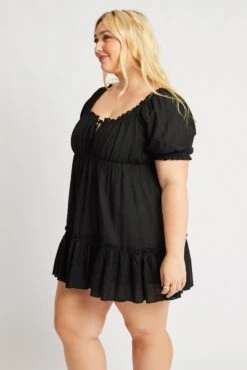 Black Tie Front Linen Blend Minidress -You And All Fashion Store cdd3680e 34ab black 4