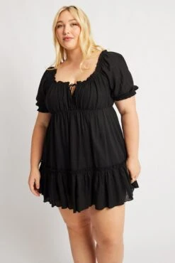 Black Tie Front Linen Blend Minidress -You And All Fashion Store cdd3680e 34ab black 5