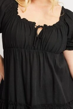 Black Tie Front Linen Blend Minidress -You And All Fashion Store cdd3680e 34ab black 6