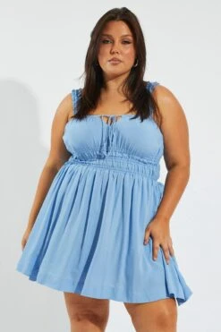 Blue Tie Front Frill Strap Mini Dress -You And All Fashion Store cdd3681a 34ab azure 3