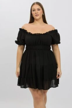 Black Scoop Neck Gather Waist Minidress -You And All Fashion Store cdd3777a 47a black 3