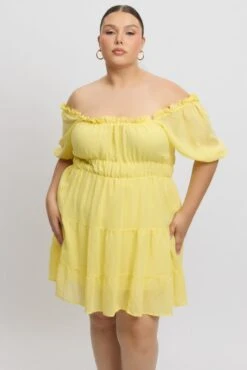 Yellow Scoop Neck Gather Waist Minidress -You And All Fashion Store cdd3777a 47ab lemon 3