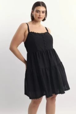 Black Lace Trim Milkmaid Minidress