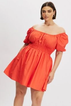 Orange Shirred Waist Cotton Blend Pocket Minidress -You And All Fashion Store cdd3930a 10a orange 3