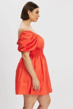 Orange Shirred Waist Cotton Blend Pocket Minidress -You And All Fashion Store cdd3930a 10a orange 4