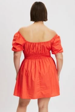 Orange Shirred Waist Cotton Blend Pocket Minidress -You And All Fashion Store cdd3930a 10a orange 5