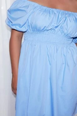 Blue Shirred Waist Cotton Blend Pocket Minidress 7 Blue Shirred Waist Cotton Blend Pocket Minidress -You And All Fashion Store cdd3930a 10ab blue 4