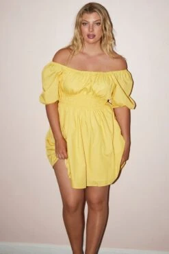 Yellow Shirred Waist Cotton Blend Pocket Minidress -You And All Fashion Store cdd3930a 10ab yellow 3