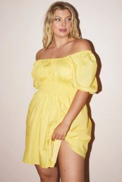 Yellow Shirred Waist Cotton Blend Pocket Minidress -You And All Fashion Store cdd3930a 10ab yellow 4